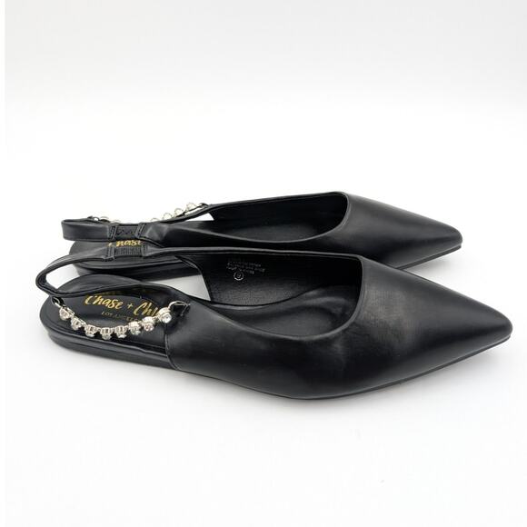 Chase & Chloe Rhinestone Slingback Flat Pointed Toe Women's Black Size US9 - Picture 4 of 13